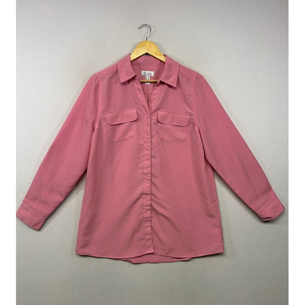 Barbiecore Denim & Co Women S Pink Long Sleeve Button Up Utility Shirt Office